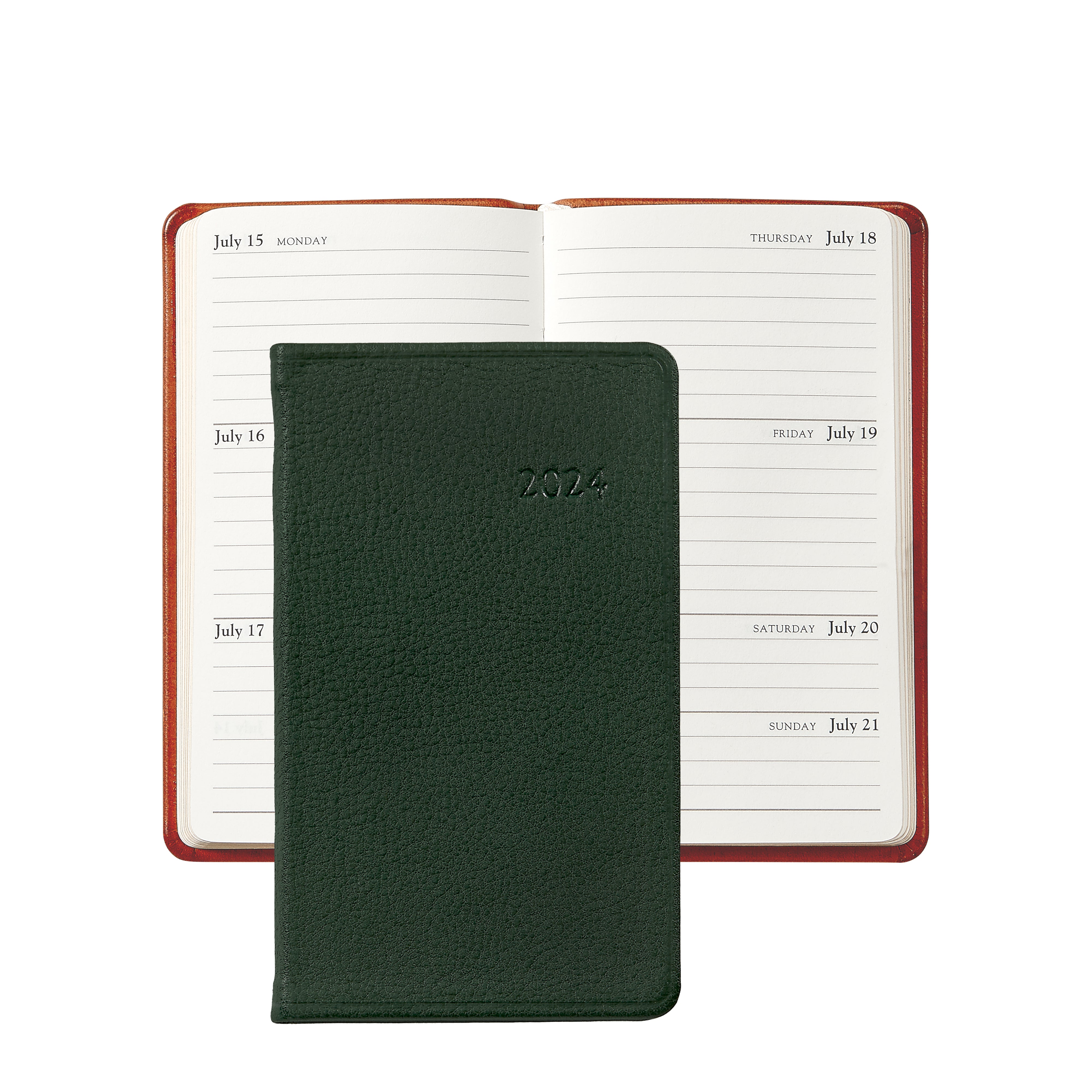 Graphic Image 2024 5 Pocket Datebook Green Traditional Leather