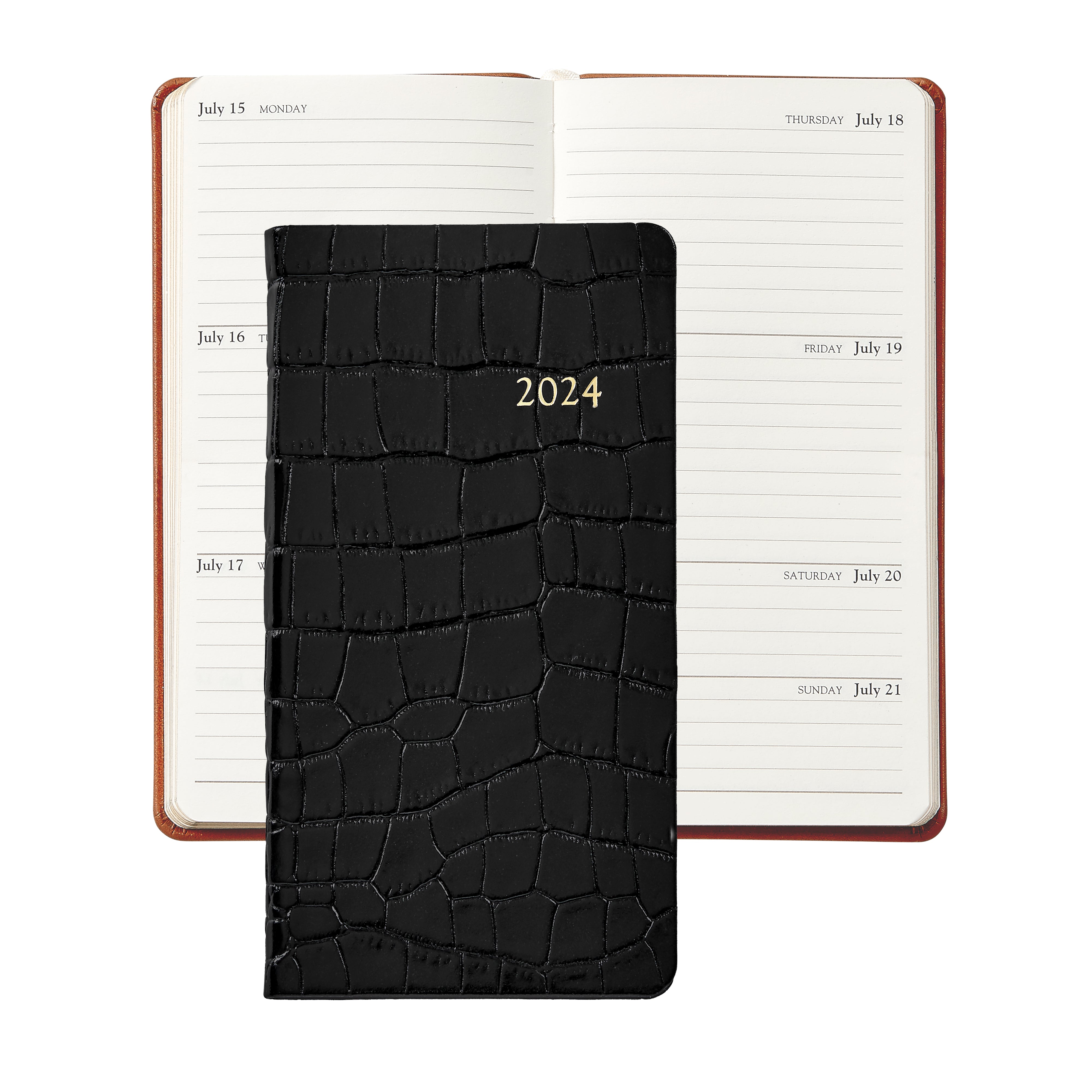 Graphic Image 2024 6 Pocket Datebook Black Embossed Crocodile Leather