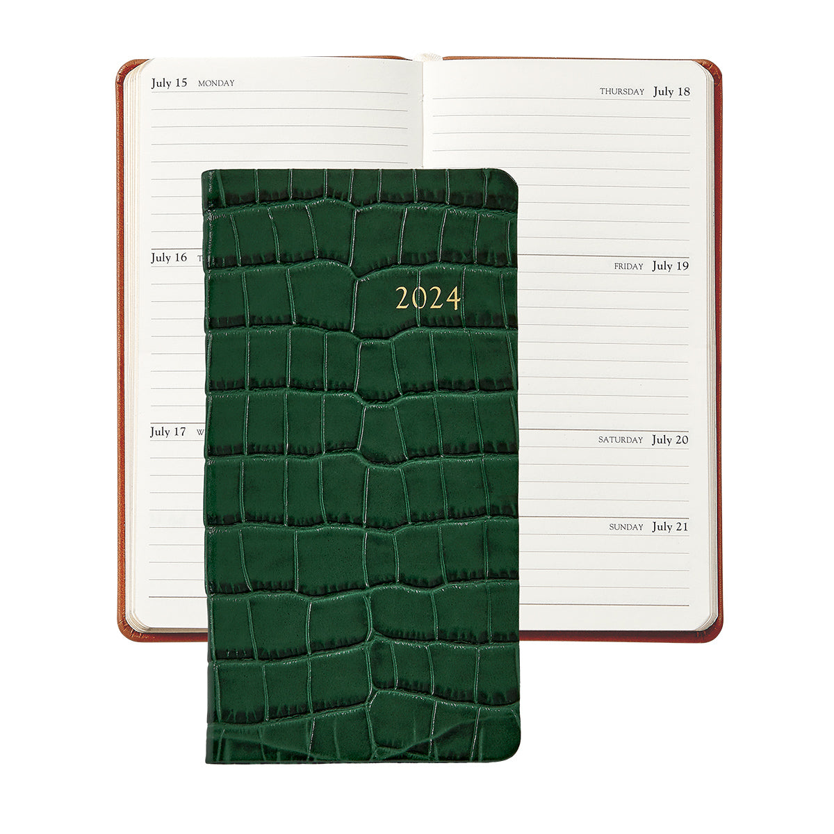 Graphic Image 2024 6 Pocket Datebook Emerald Embossed Crocodile Leather
