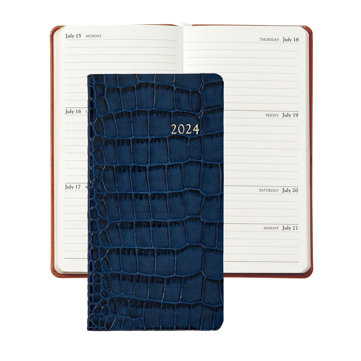 Graphic Image 2024 6 Pocket Datebook Sapphire Embossed Crocodile Leather