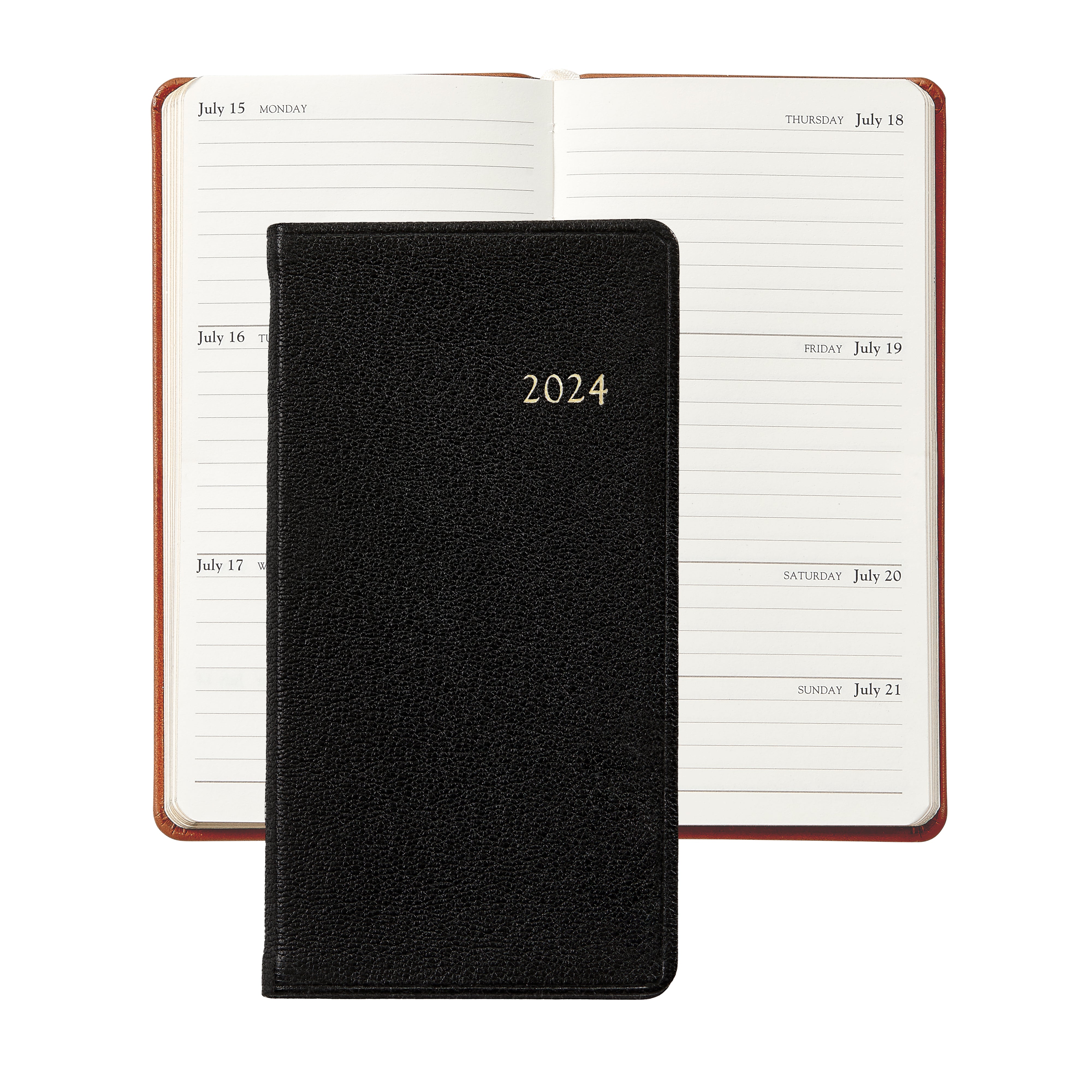 Graphic Image 2024 6 Pocket Datebook Black Goatskin Leather