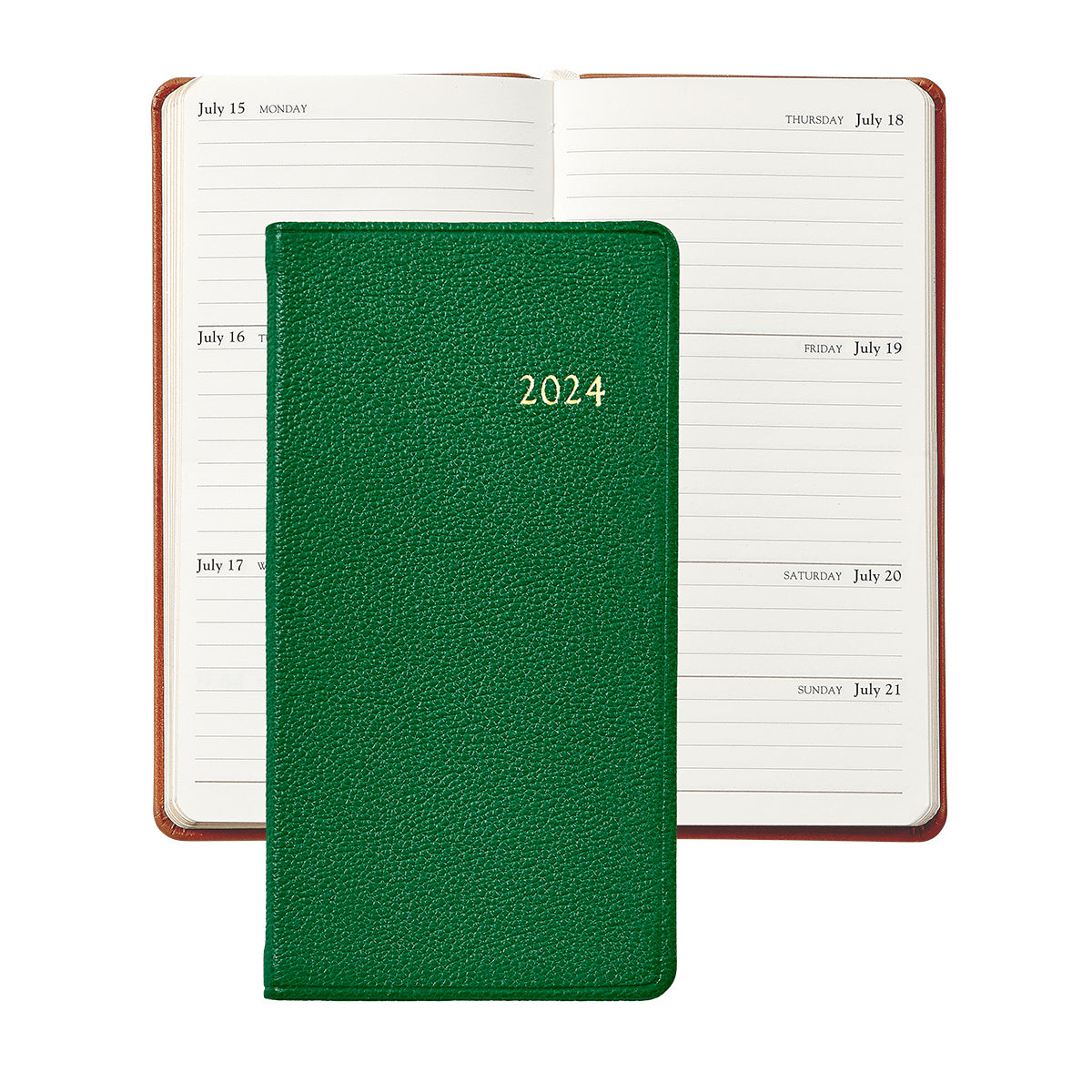 Graphic Image 2024 6 Pocket Datebook Green Goatskin Leather