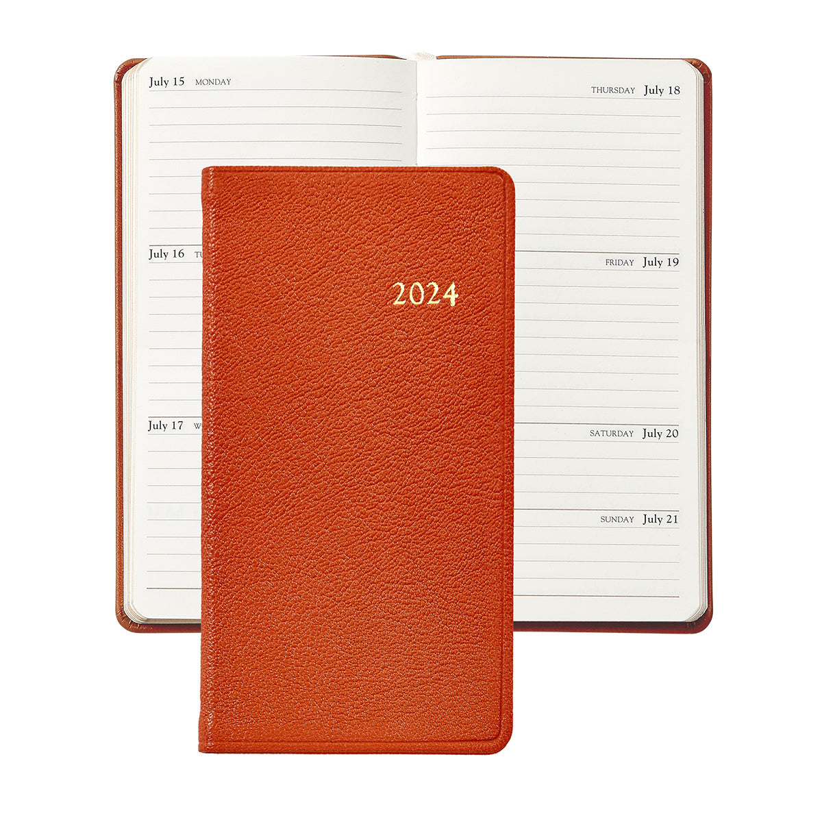 Graphic Image 2024 6 Pocket Datebook Orange Goatskin Leather