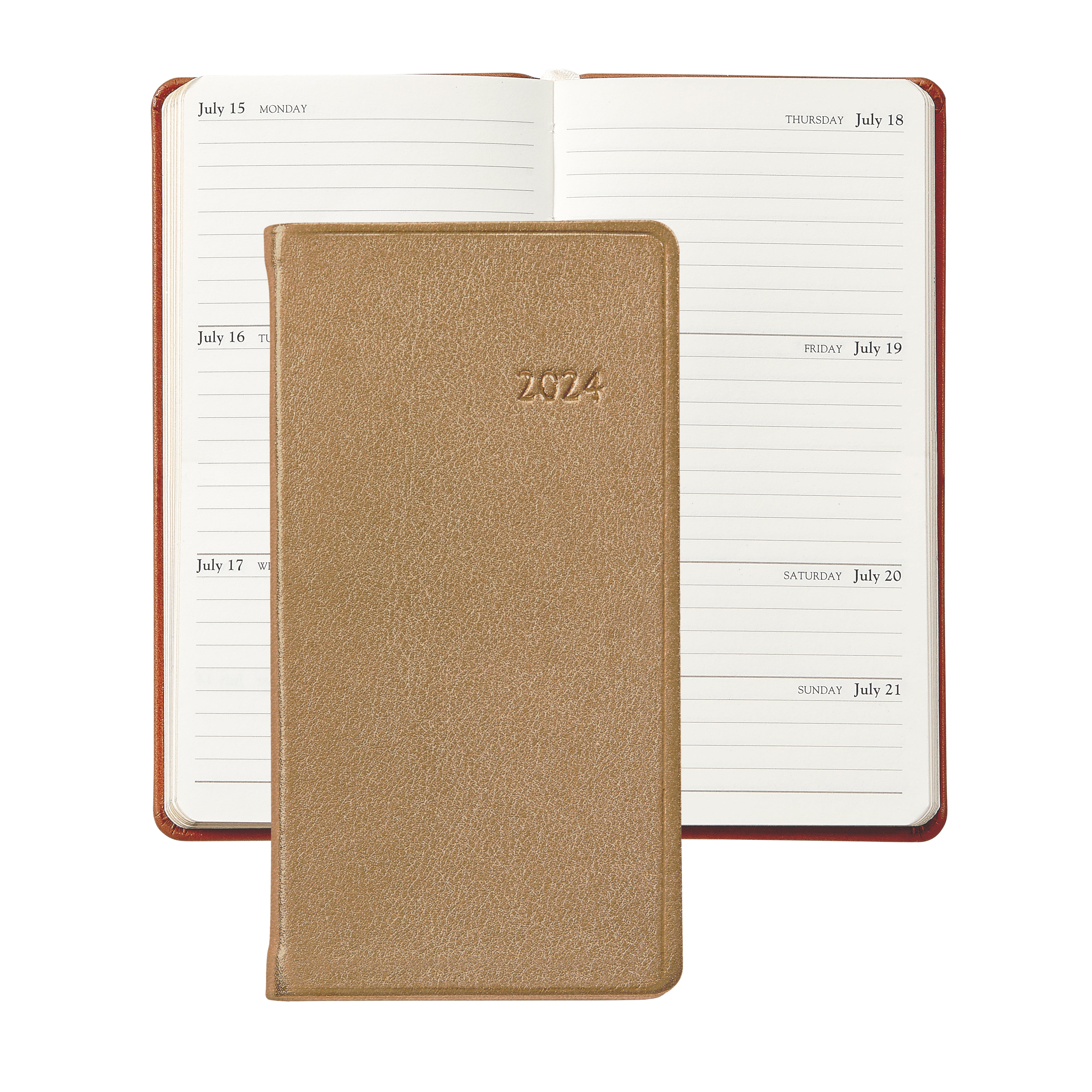 Graphic Image 2024 6 Pocket Datebook White Gold Goatskin Leather