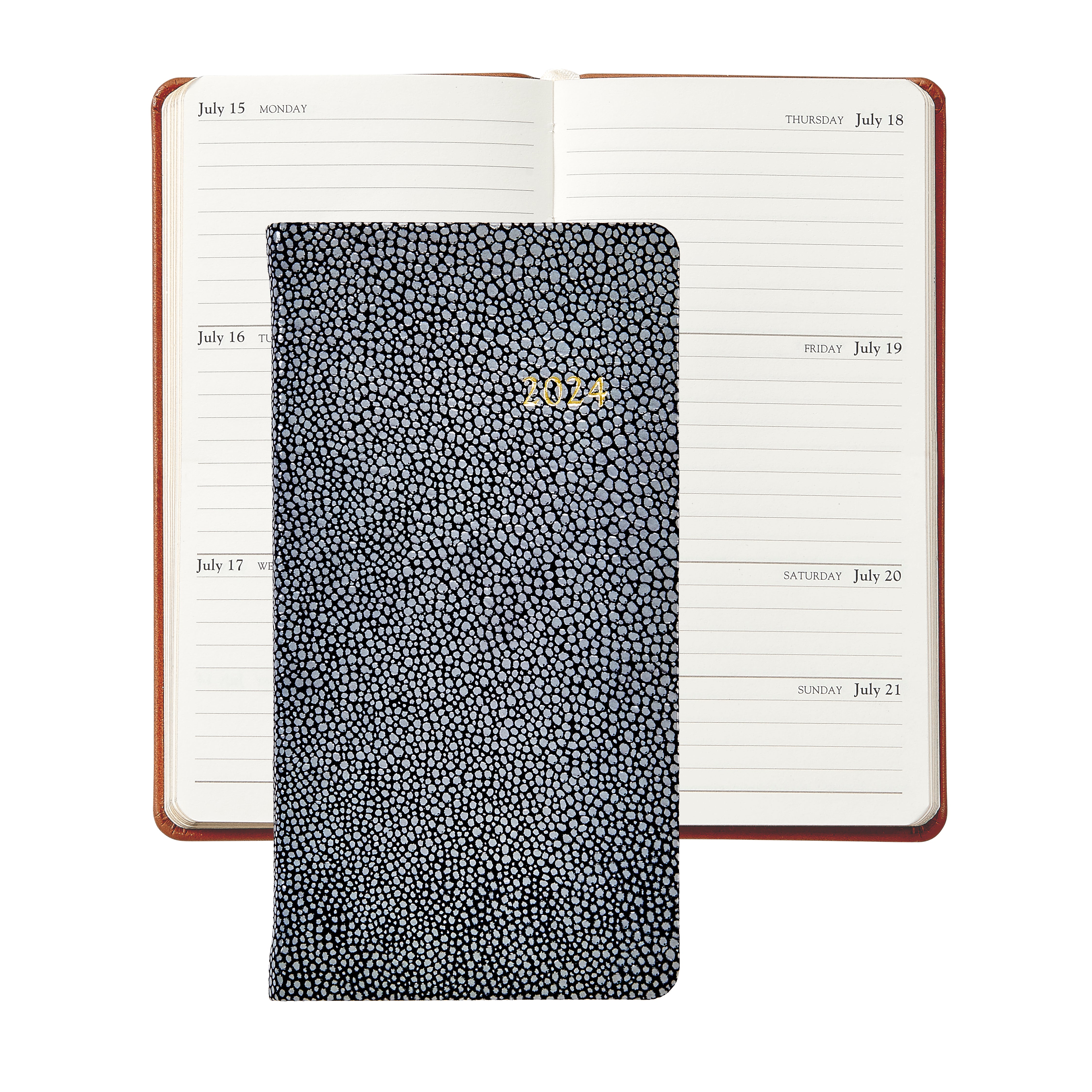 Graphic Image 2024 6 Pocket Datebook Embossed Dark Grey Shagreen Leather