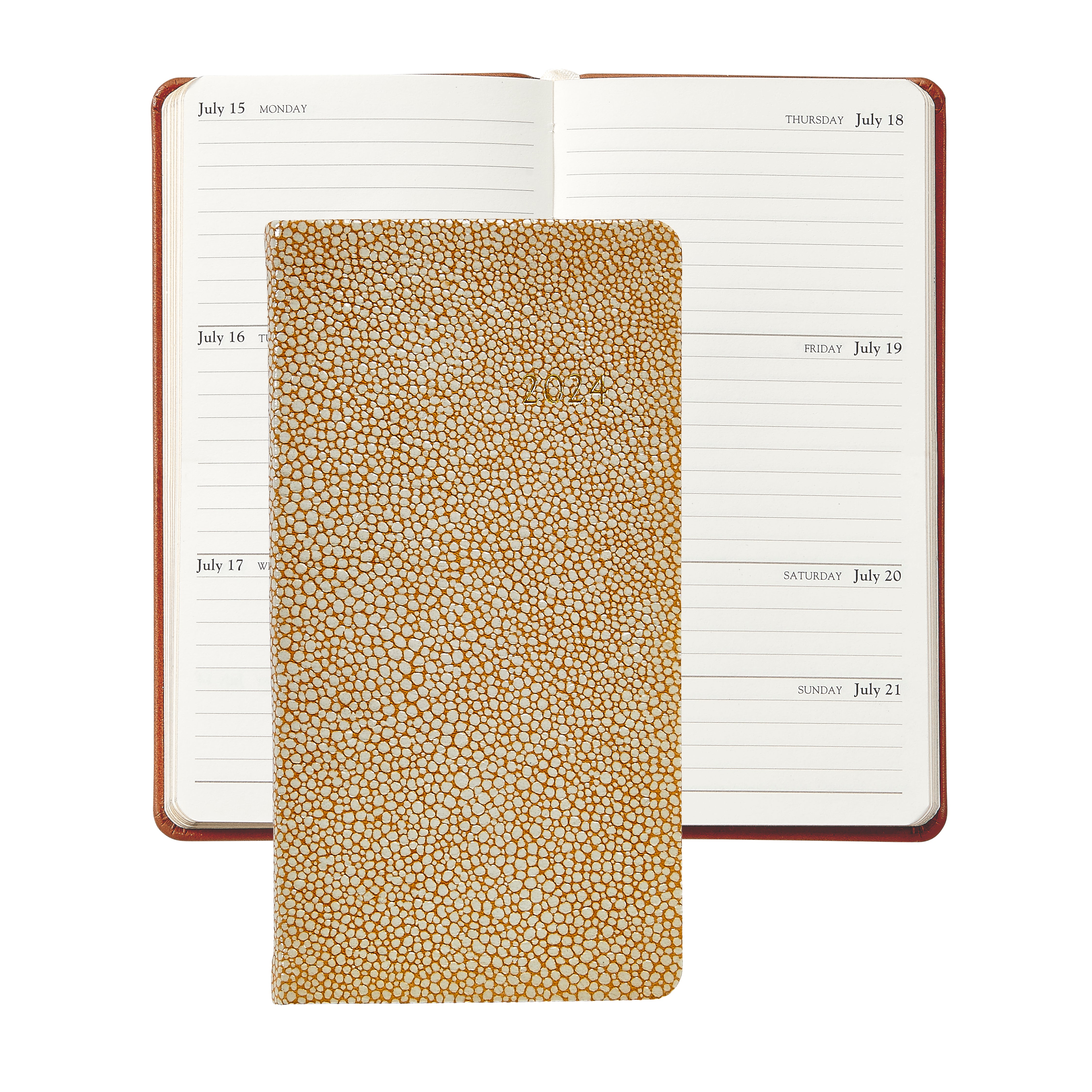 Graphic Image 2024 6 Pocket Datebook Embossed Sand Shagreen Leather