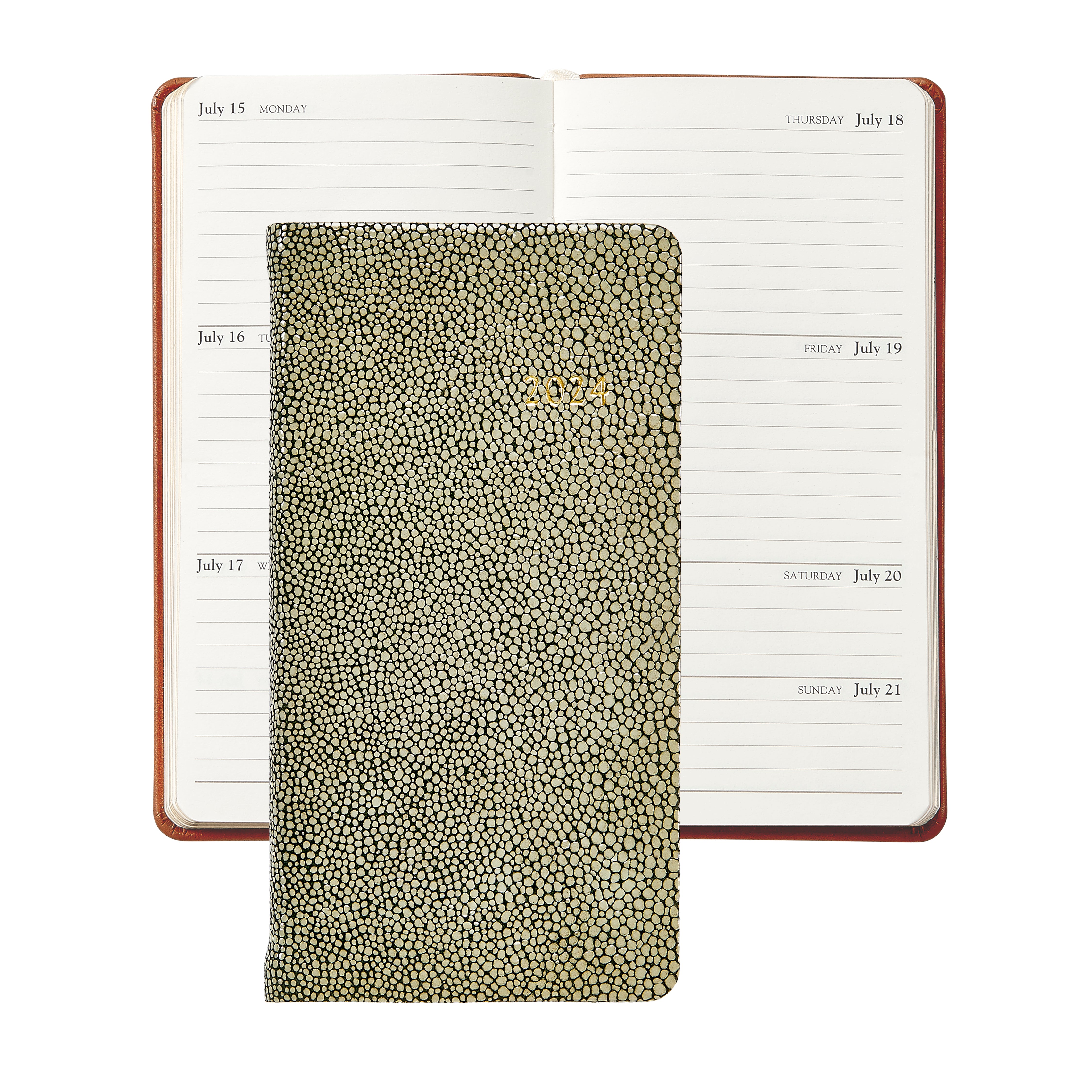 Graphic Image 2024 6 Pocket Datebook Embossed Green Shagreen Leather