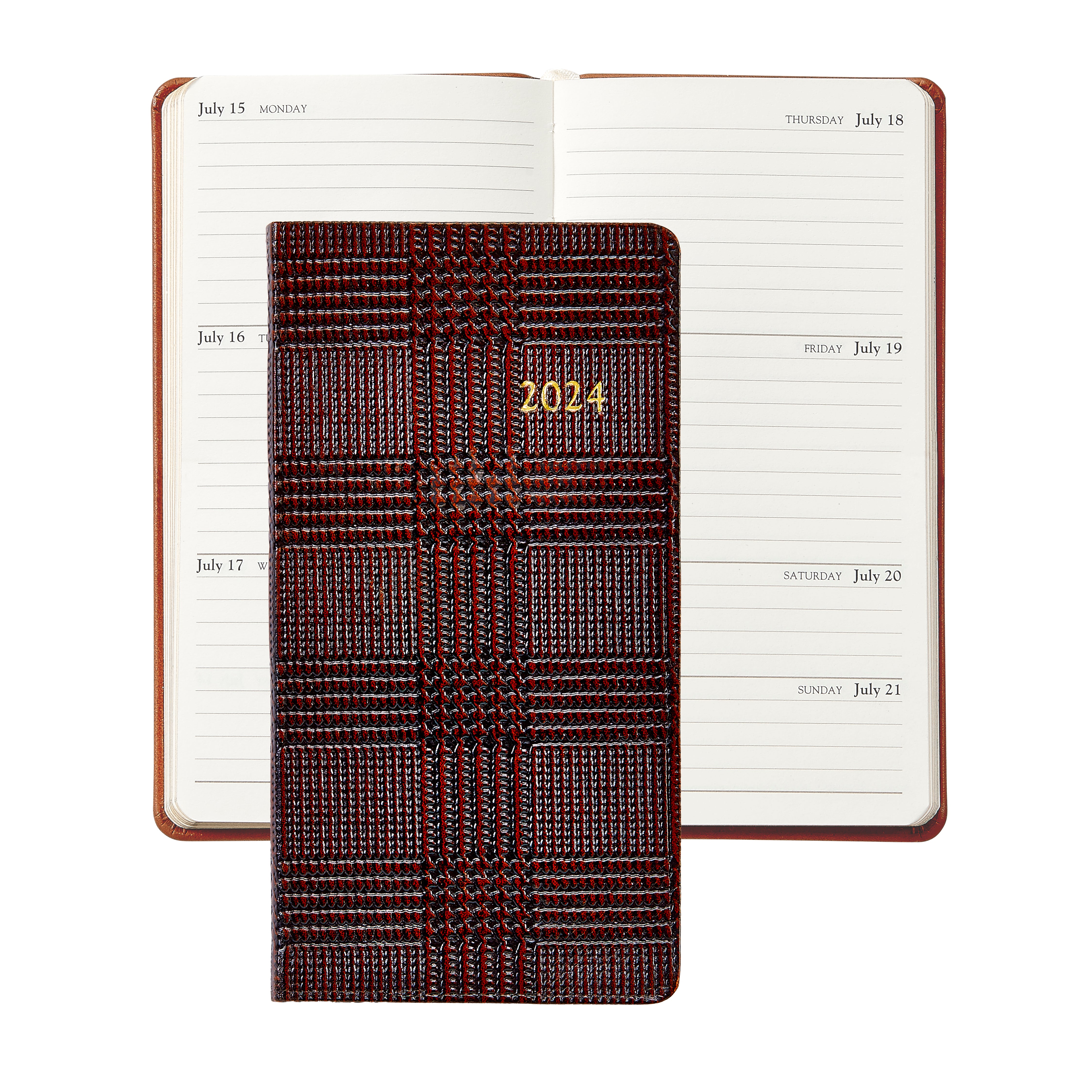 Graphic Image 2024 6 Pocket Datebook Brown Plaid Leather