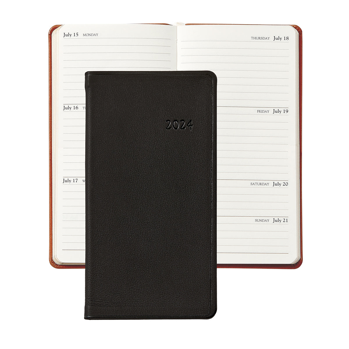 Graphic Image 2024 6 Pocket Datebook Black Traditional Leather