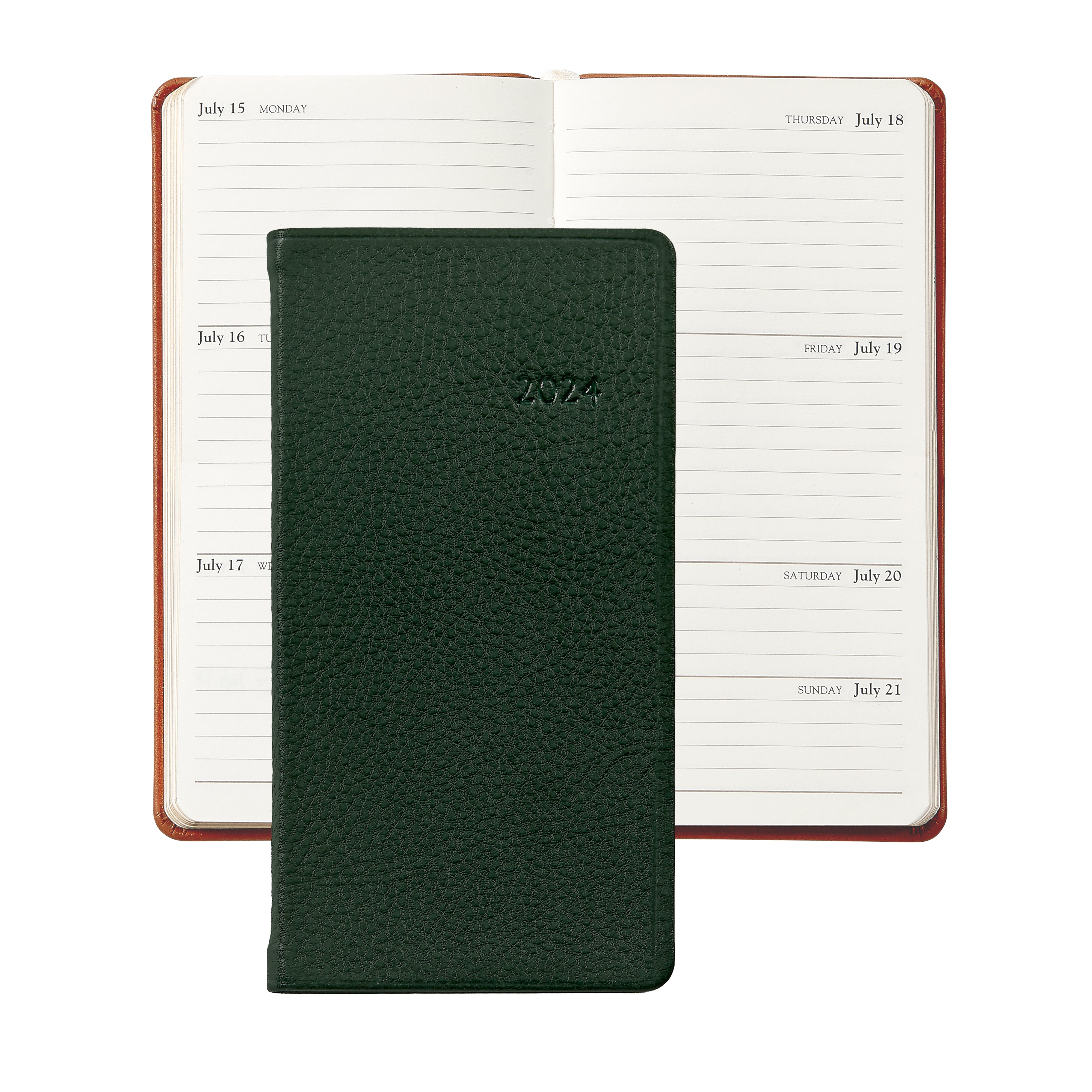 Graphic Image 2024 6 Pocket Datebook Green Traditional Leather