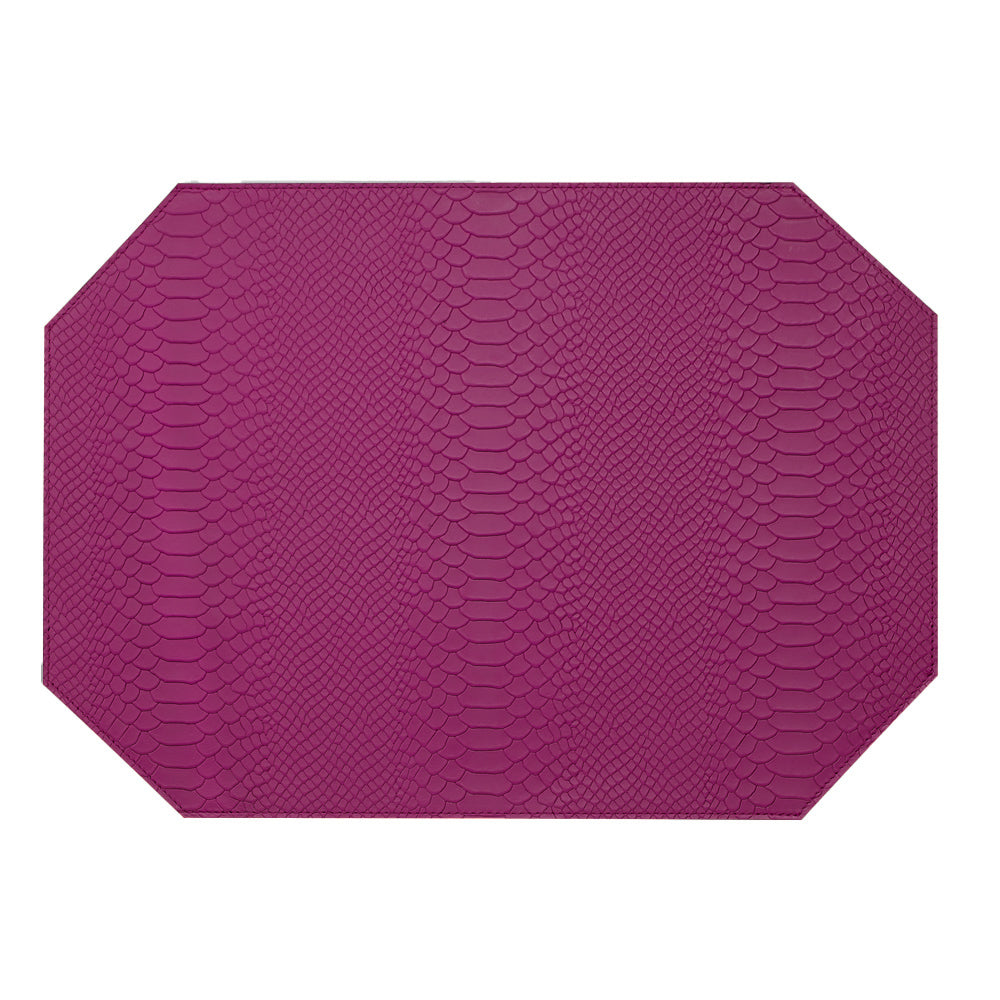Graphic Image Leather Rectangle Placemats - Set Of 2 Magenta Embossed Python Leather