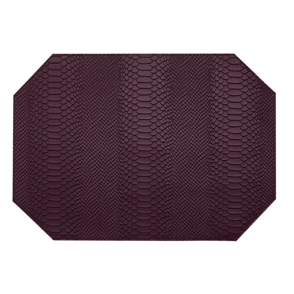 Graphic Image Leather Rectangle Placemats - Set Of 2 Aubergine Embossed Python Leather