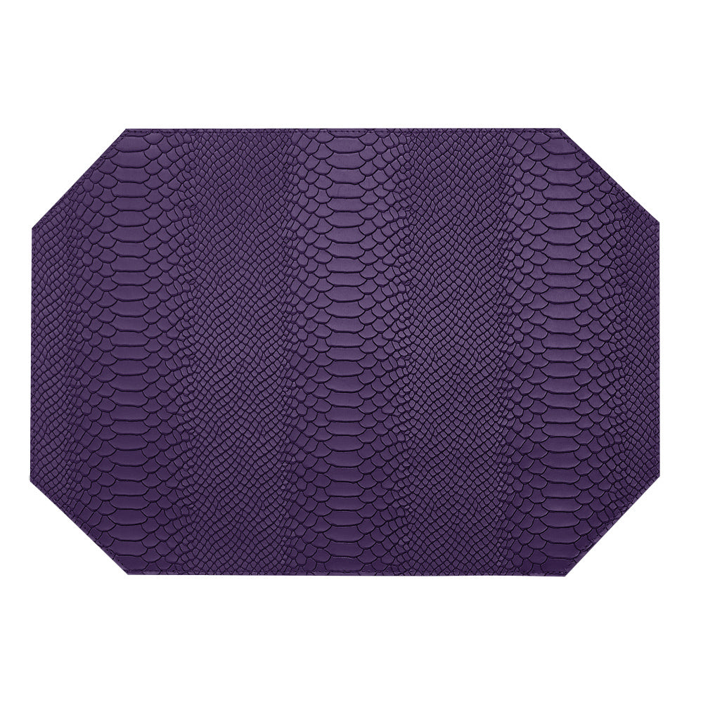Graphic Image Leather Rectangle Placemats - Set Of 2 Purple Embossed Python Leather