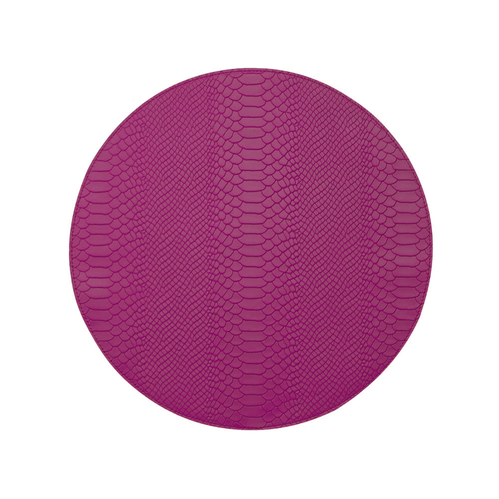 Graphic Image Leather Round Placemats - Set Of 2 Magenta Embossed Python Leather