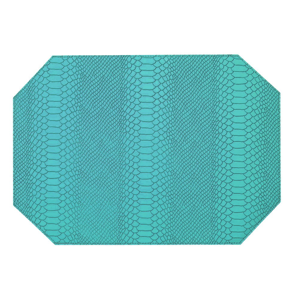 Graphic Image Leather Rectangle Placemats - Set Of 2 Aqua Embossed Python Leather