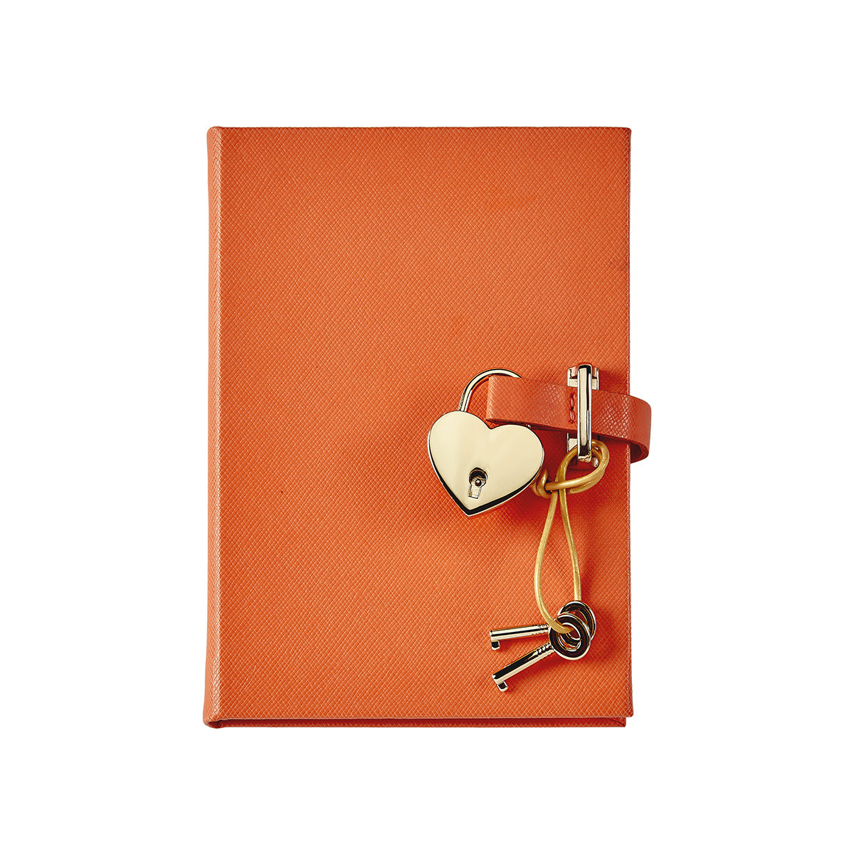 Graphic Image Heart Lock Diary Orange Saffiano