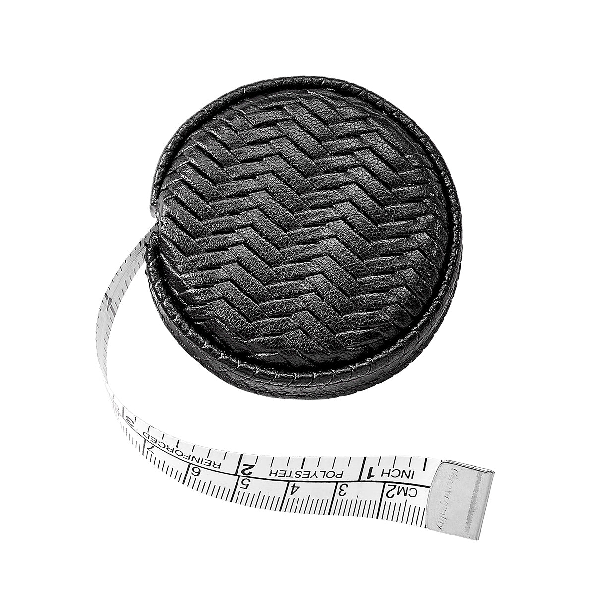 Graphic Image Tape Measure Black Woven Leather