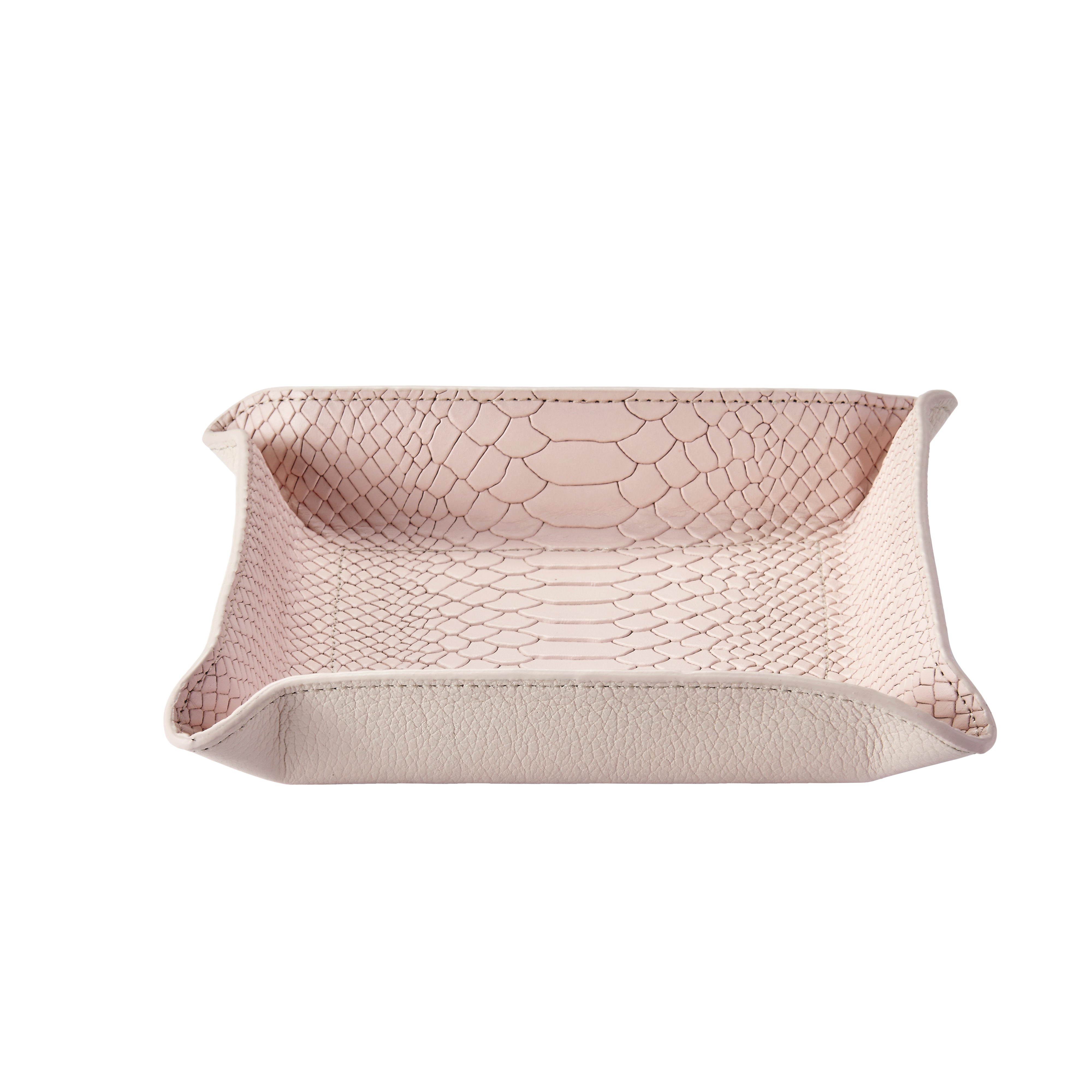 Graphic Image Medium Leather Catchall Tray Petal Pink Embossed Python Leather