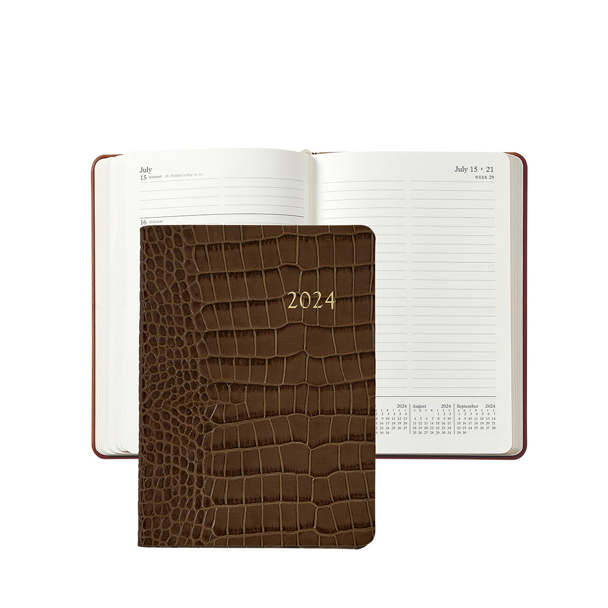 Graphic Image 2024 Notebook Walnut Embossed Crocodile Leather