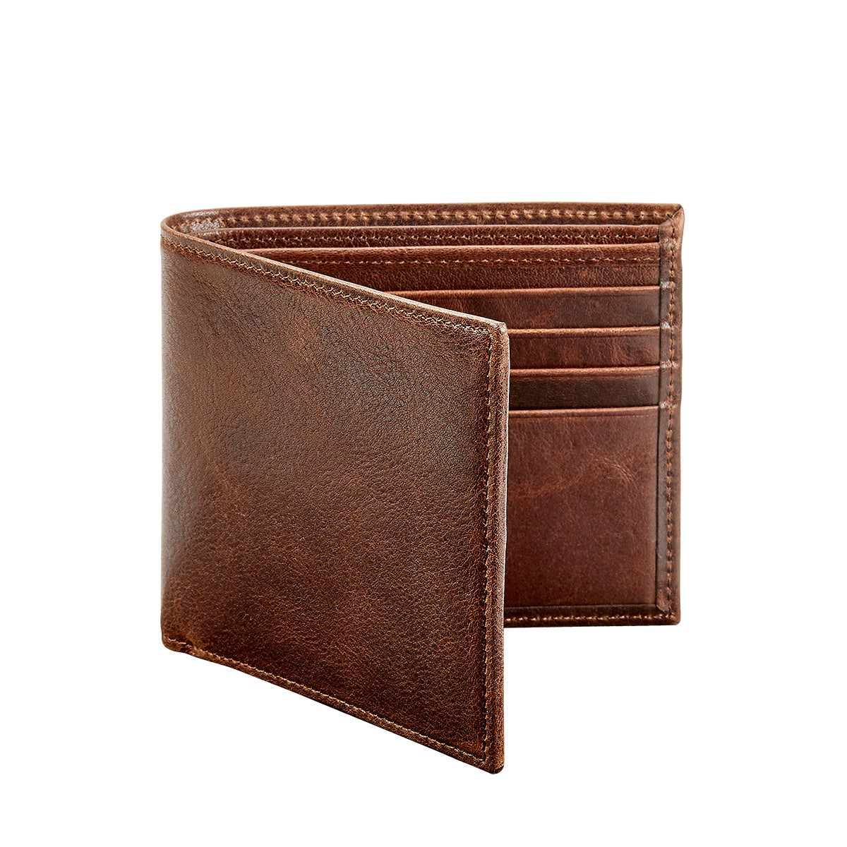 Graphic Image Bi-Fold Wallet Brown Leather