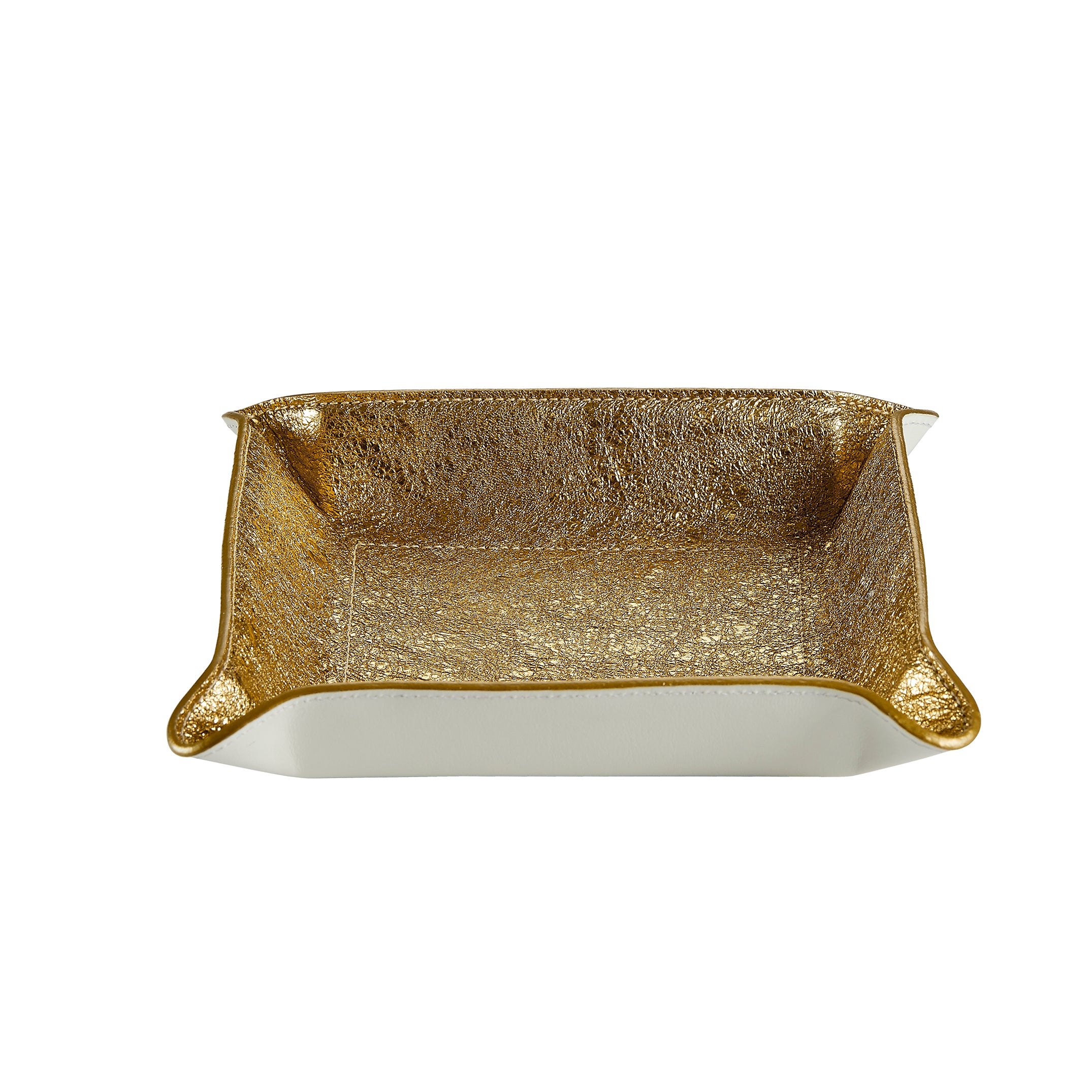 Graphic Image Medium Leather Catchall Tray Gold Crackle Metallic Leather