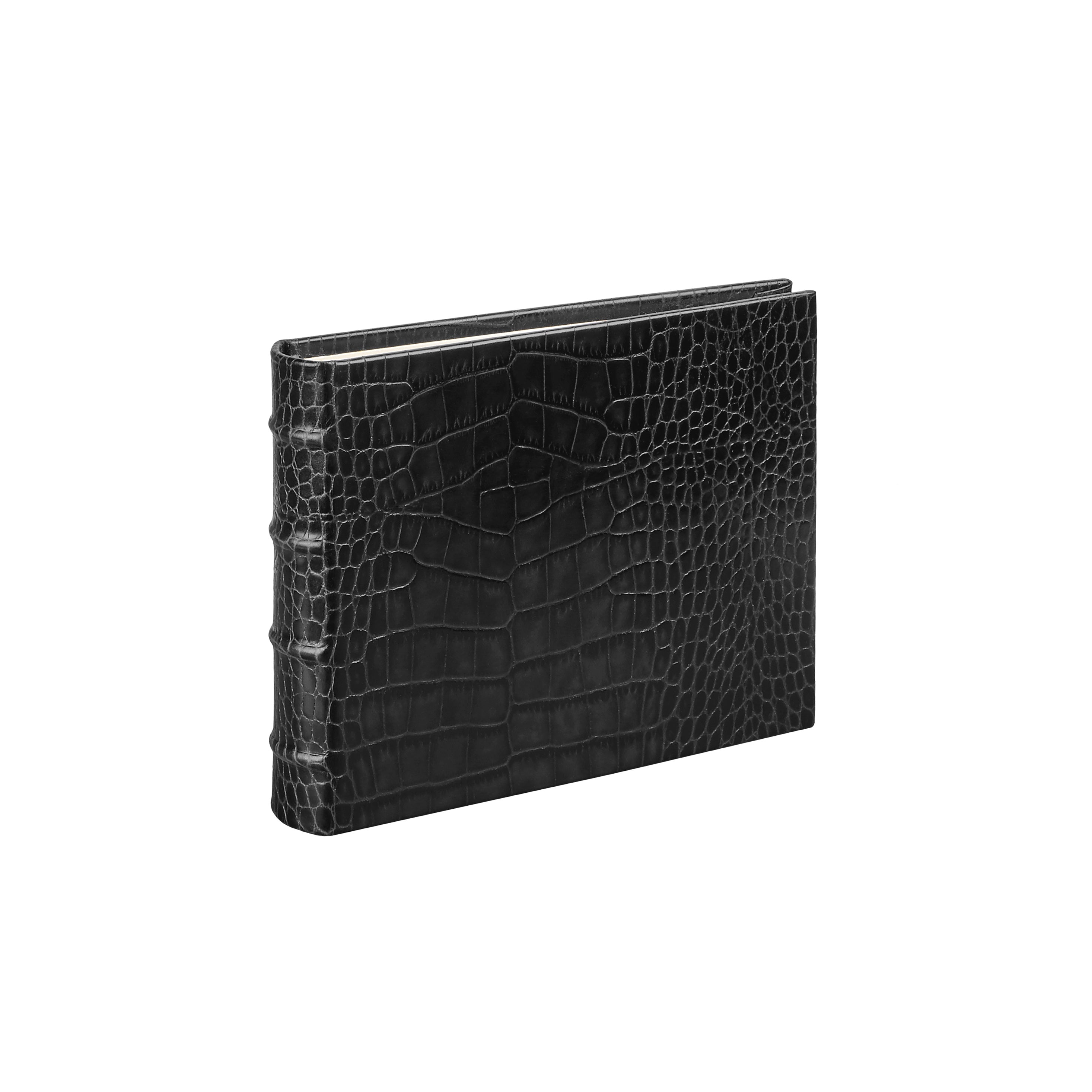 Graphic Image Small Bound Album Black Embossed Croc Leather