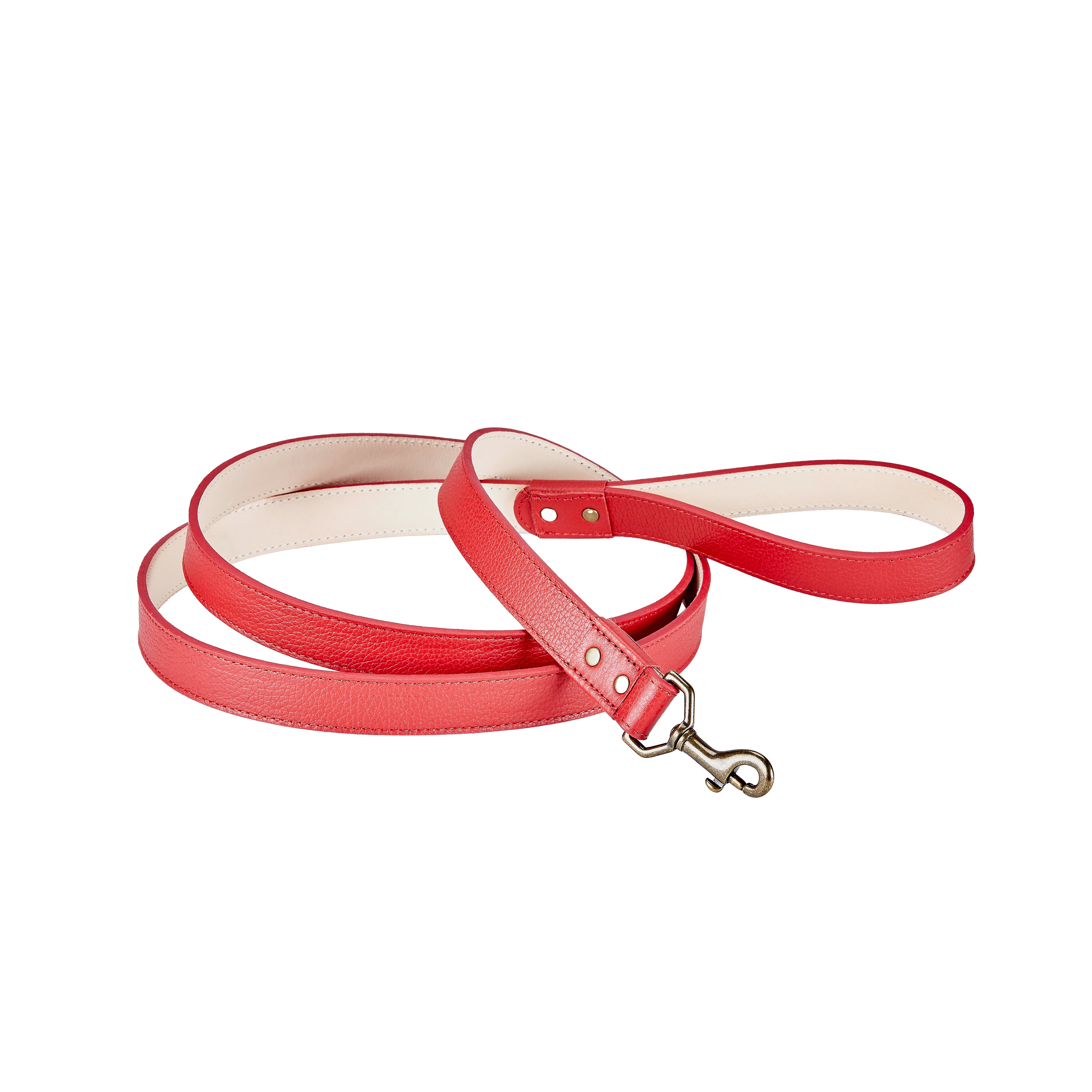 Graphic Image 4 Feet Dog Leash Red Pebble Grain Leather