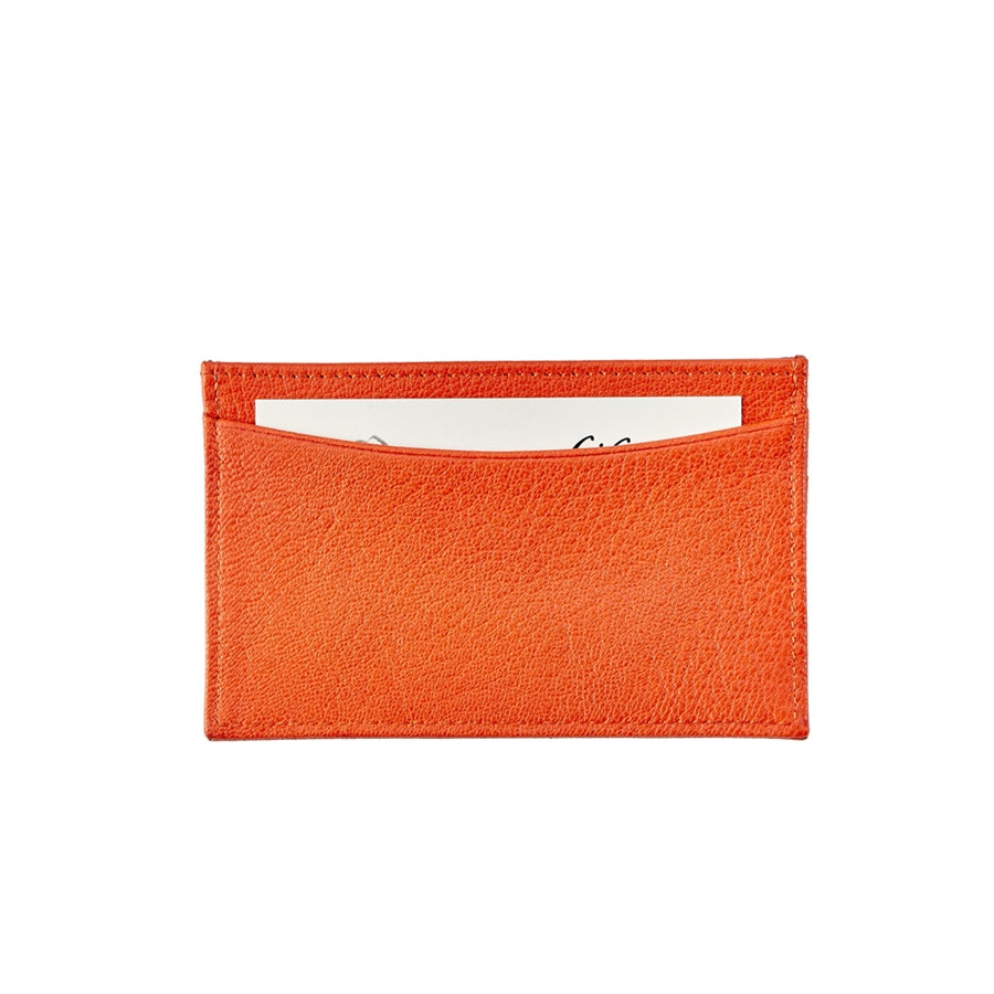 Graphic Image Slim Design Card Case Orange Goatskin Leather