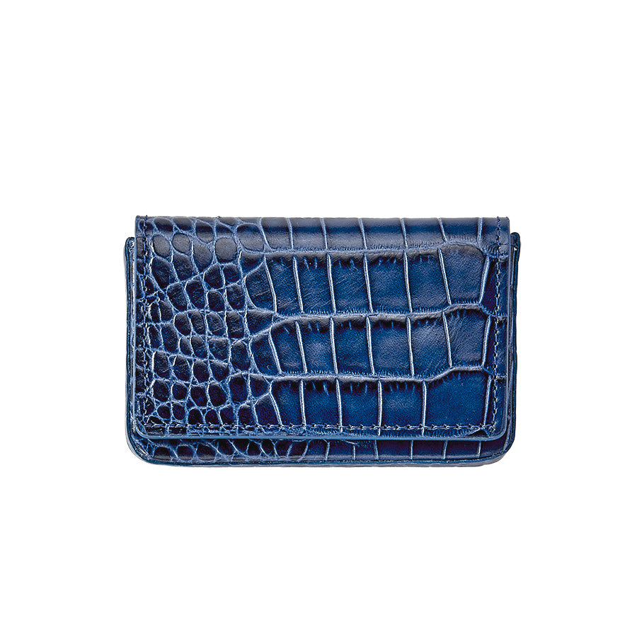 Graphic Image Hard Business Card Case Sapphire Crocodile Embossed Leather
