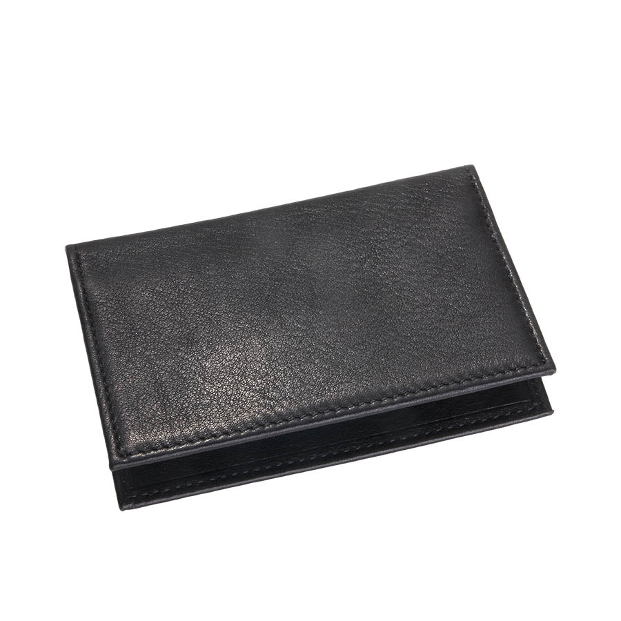 Graphic Image Fold-Over Business Card Case Black Traditional Leather