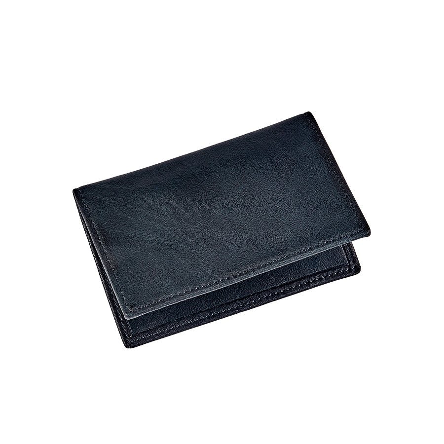 Graphic Image Fold-Over Business Card Case Navy Traditional Leather