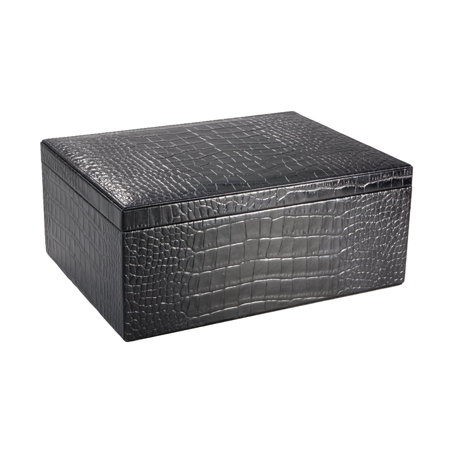 Graphic Image Large Box Black Crocodile Embossed Leather