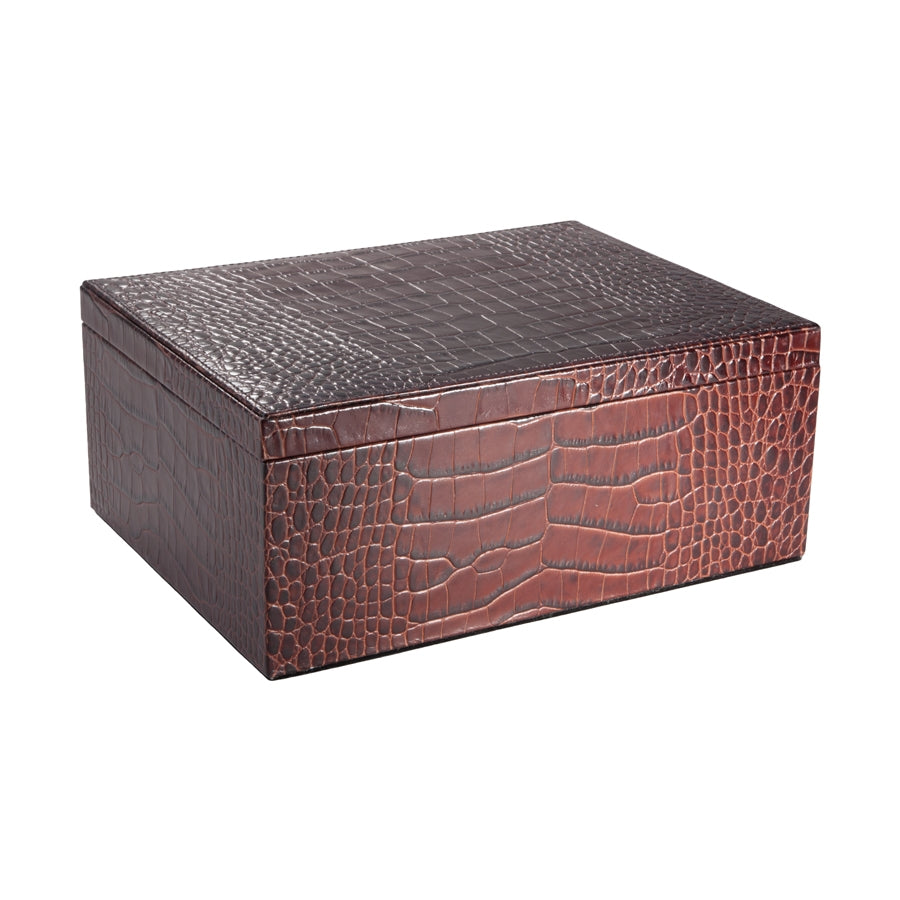 Graphic Image Large Box Brown Crocodile Embossed Leather
