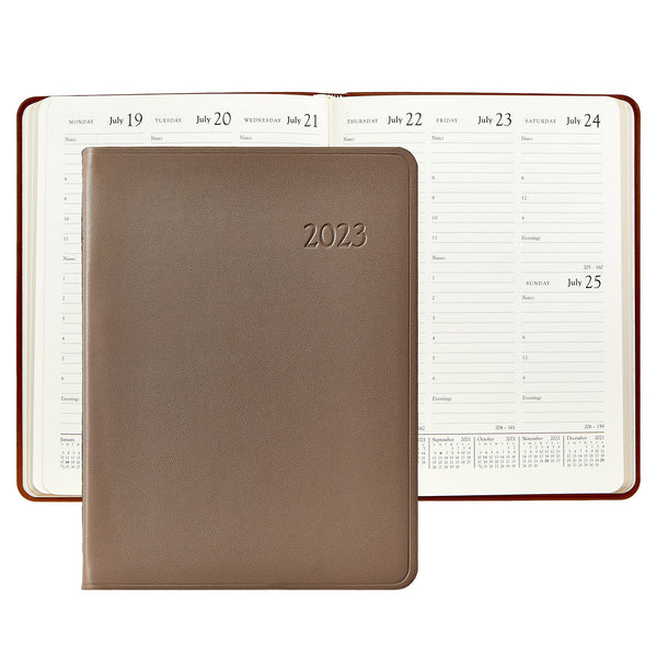2023 Desk Diary Agenda Planner | Brown Traditional Leather – Graphic Image