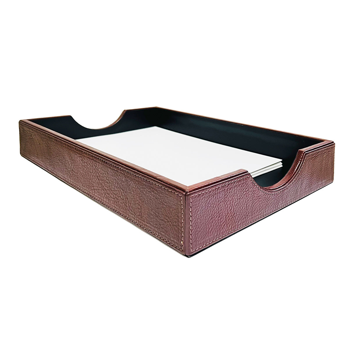Graphic Image Letter Tray Brown Goatskin Leather