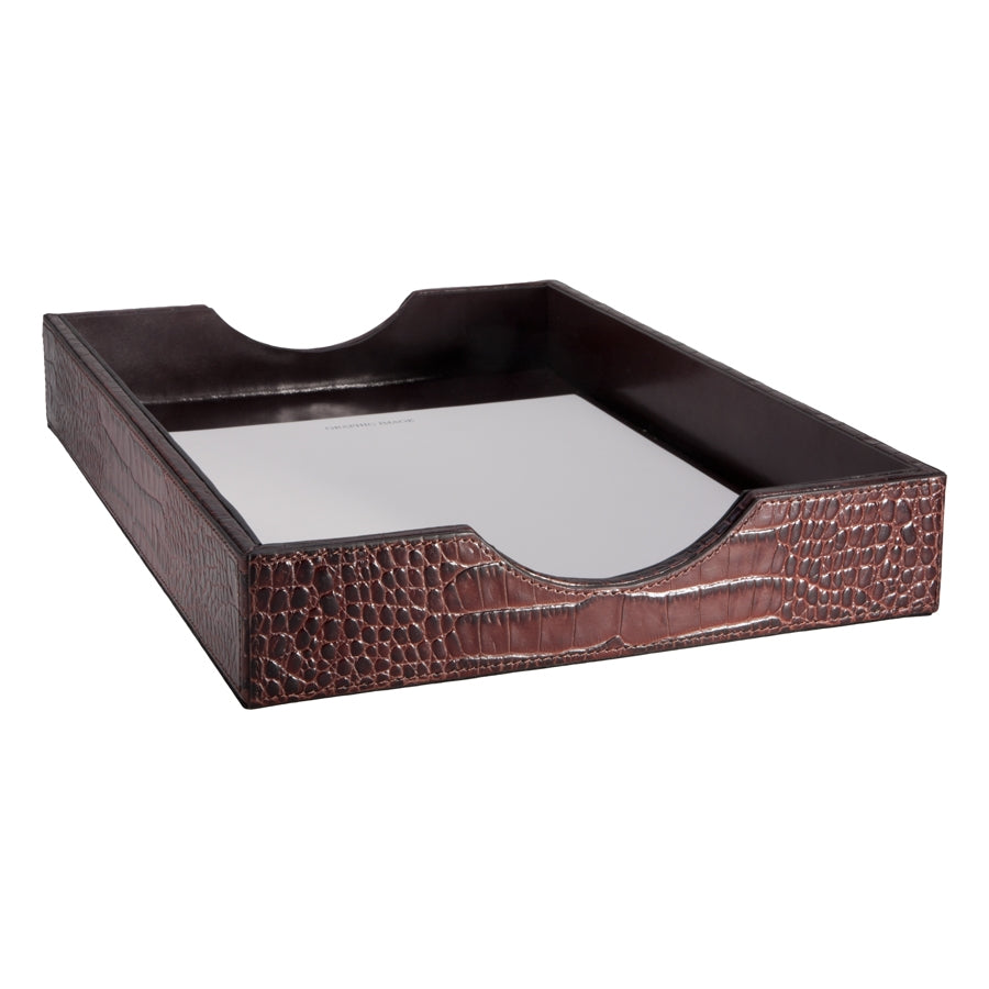 Graphic Image Letter Tray Brown Crocodile Embossed Leather