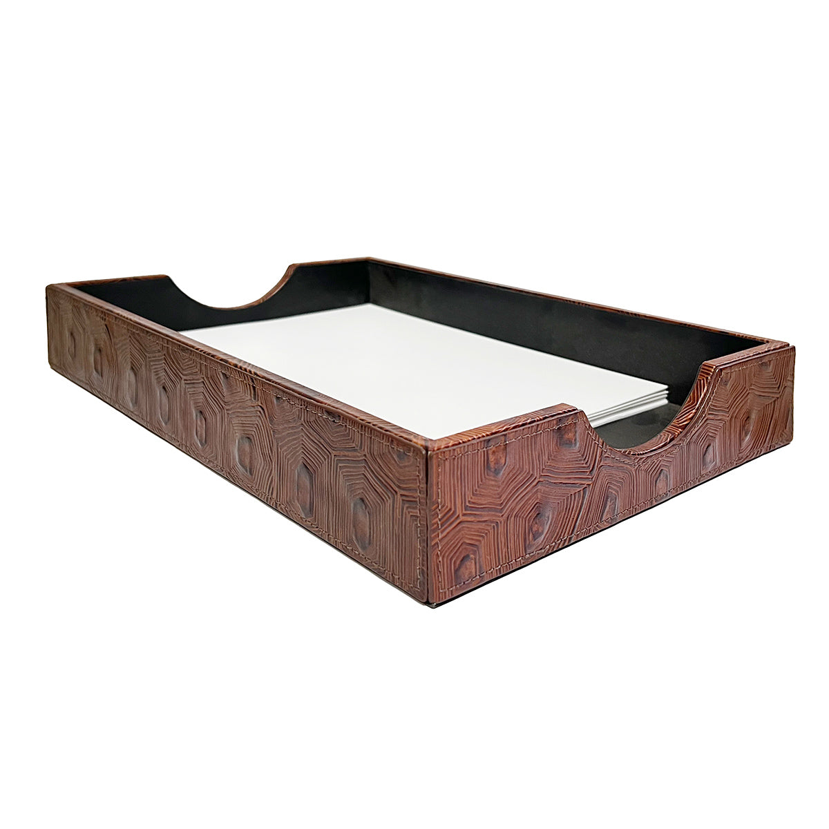 Graphic Image Letter Tray Brown Tortoise Leather