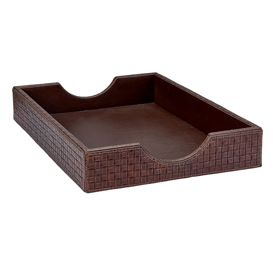 Graphic Image Letter Tray Brown Woven Leather