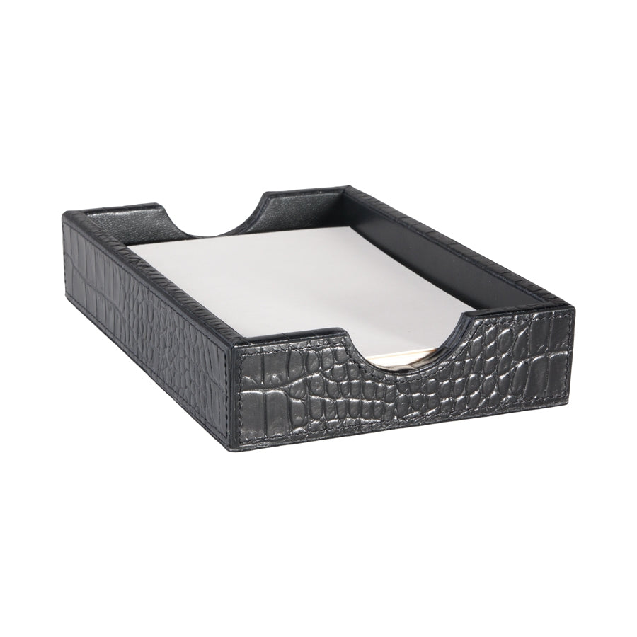 Graphic Image Memo Tray Black Crocodile Embossed Leather