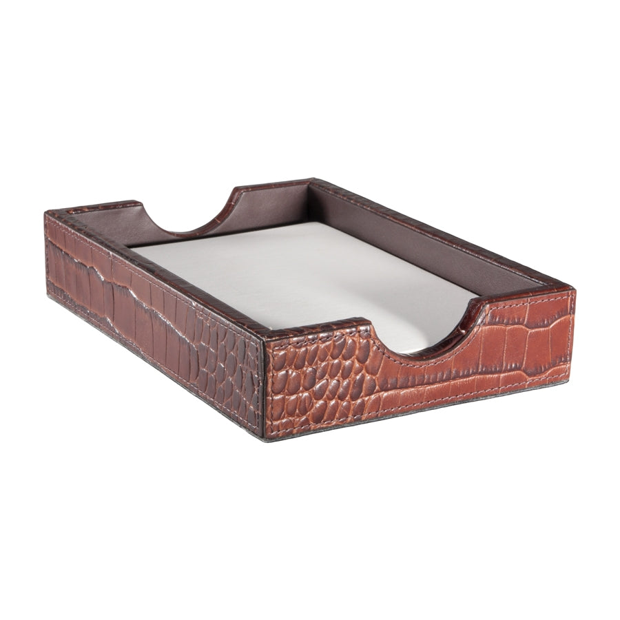 Graphic Image Memo Tray Brown Crocodile Embossed Leather