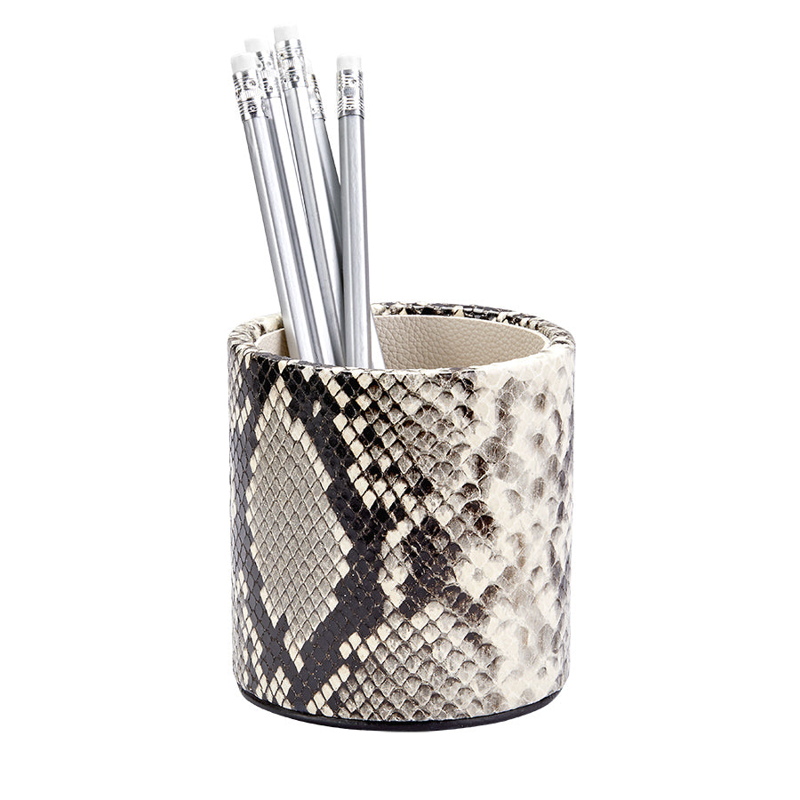 Graphic Image Pencil Cup Natural Italian Printed Python Leather