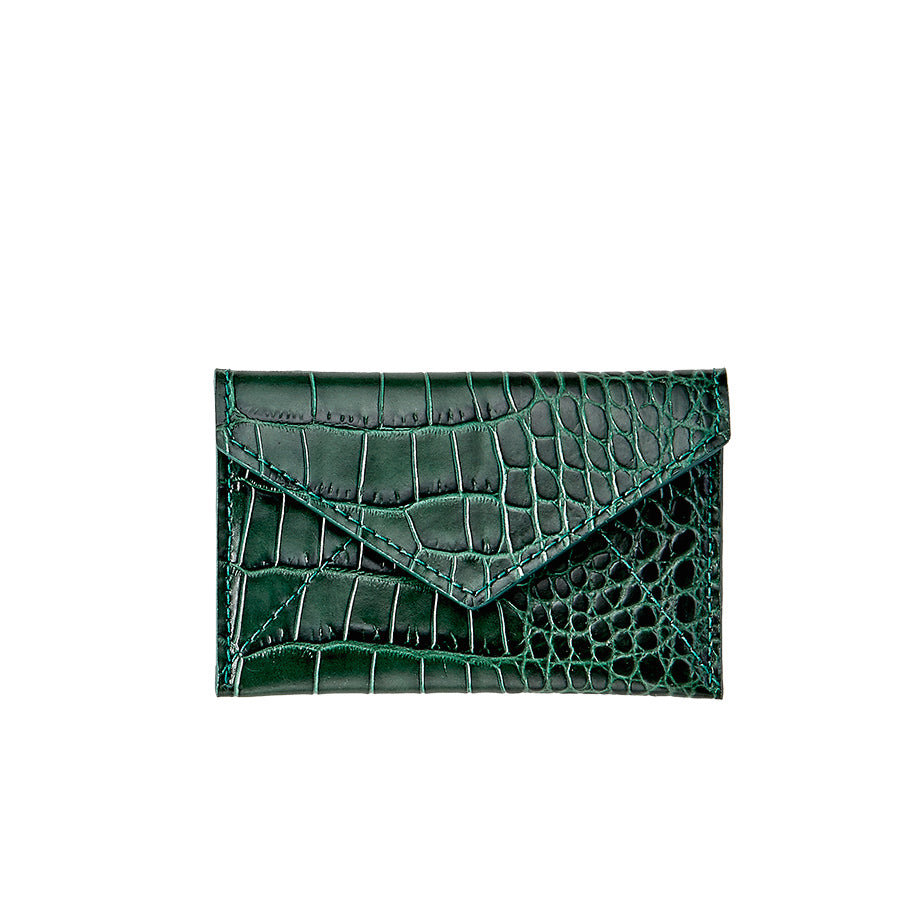Graphic Image Mini Envelope Emerald Crocodile Embossed Leather