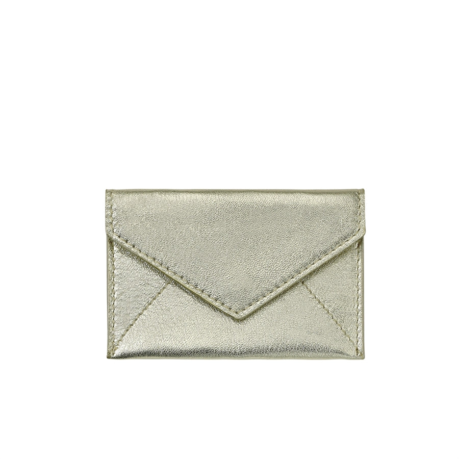 Graphic Image Mini Envelope White Gold Metallic Goatskin Leather