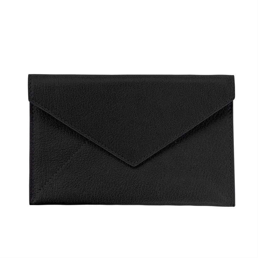 Graphic Image Medium Envelope Black Goatskin Leather
