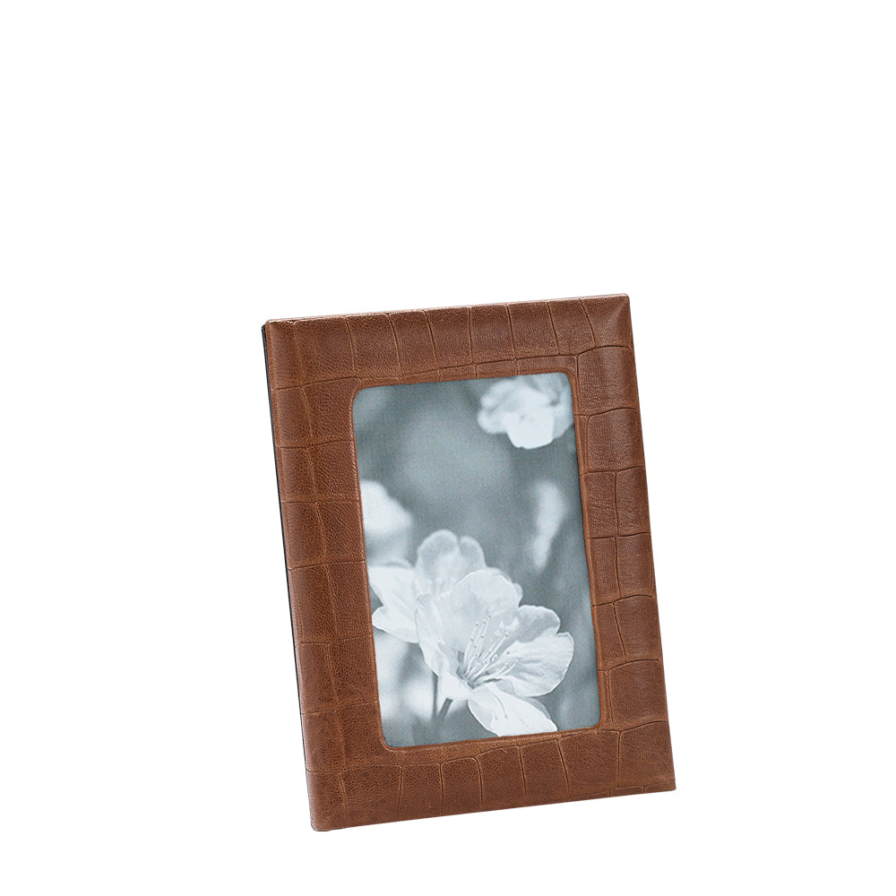 Graphic Image 4 X 6 Profile Studio Frame Brown Embossed Nappa Croco Leather