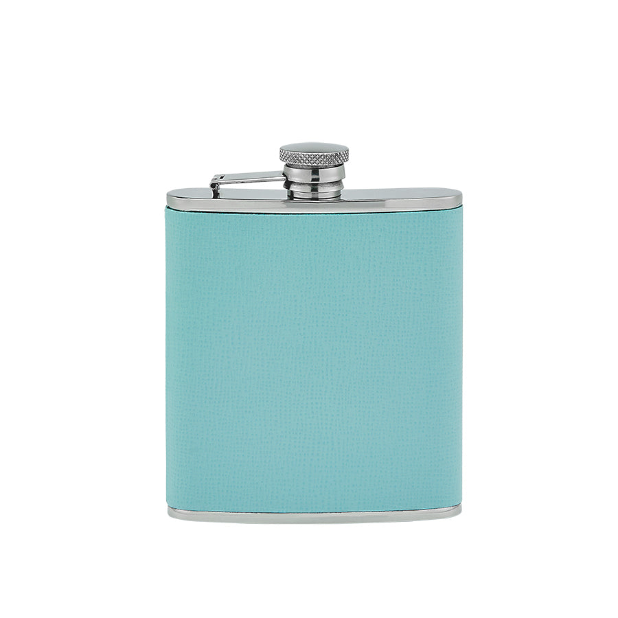Graphic Image 6 Oz Flask Robin's Egg Blue Embossed Leather