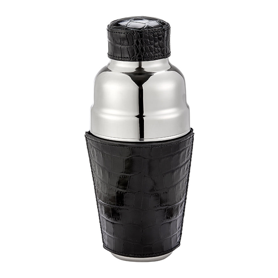 Graphic Image Cocktail Shaker Black Crocodile Embossed Leather