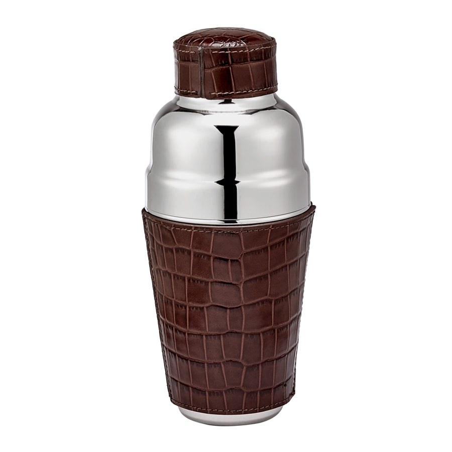 Graphic Image Cocktail Shaker Brown Crocodile Embossed Leather