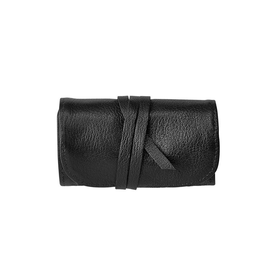 Graphic Image Small Jewelry Roll Black Goatskin Leather