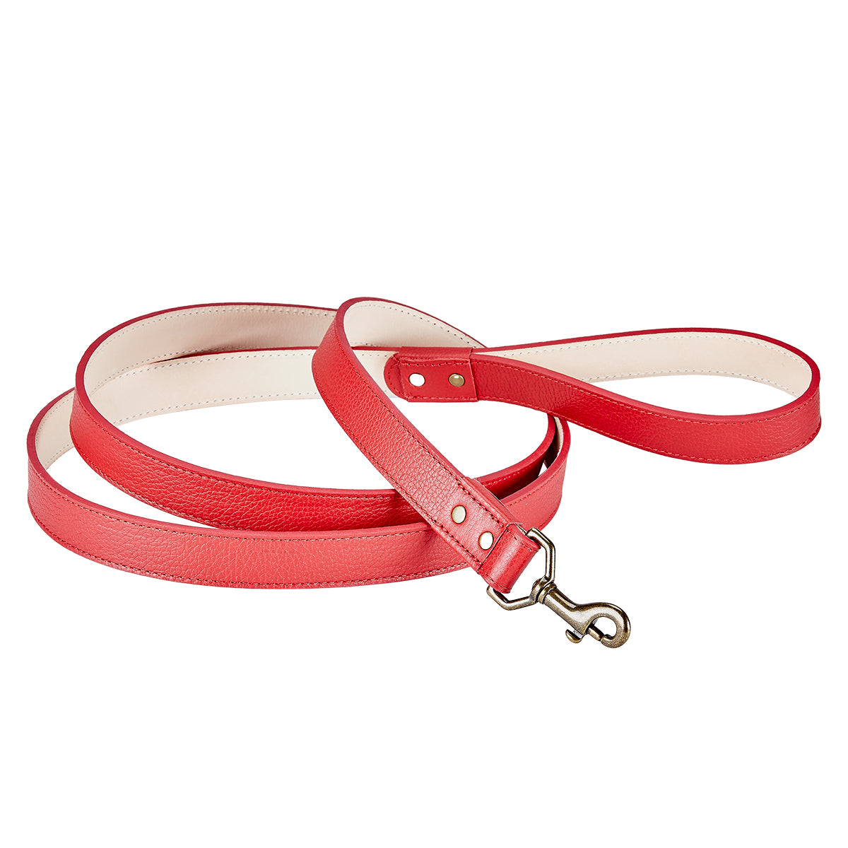 Graphic Image 6 Feet Dog Leash Red Pebble Grain Leather